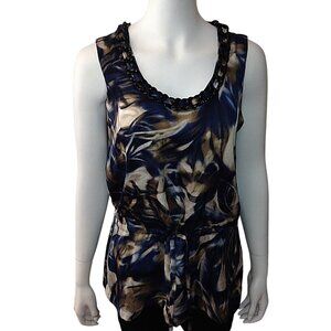 Alfani Sleeveless Blouse Size 10 Womens Tank Top Shell Cinch Waist Chain Accent